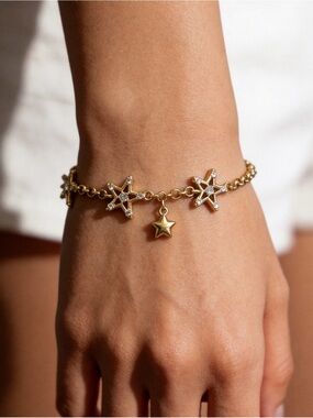 Gold Star Charm Bracelet with CZ Accents